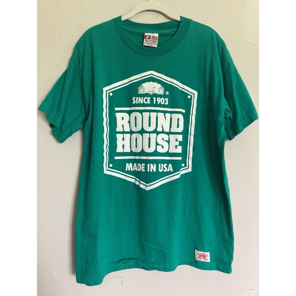 Vintage ROUND HOUSE T-shirt LARGE Green Cotton Made in USA - 20” across